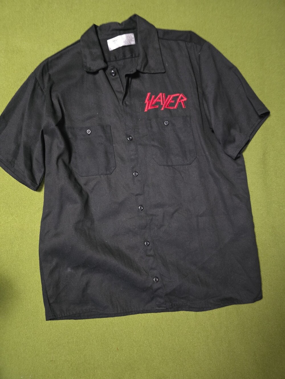 Y2k Slayer Black Short-Sleeve Button-Up Work Shirt